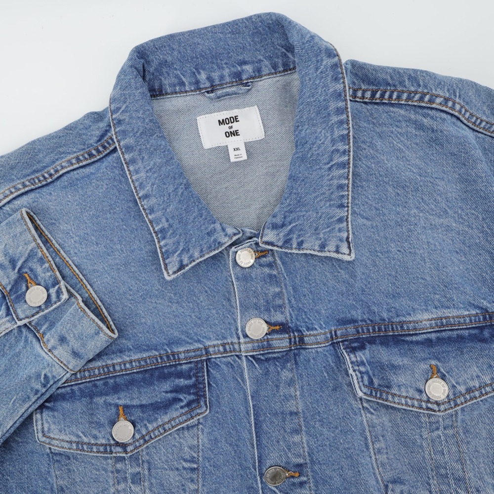 NEW Mode Of One‎ Denim Jacket Blue Trucker Stretch Cotton Tencel Mens XXL